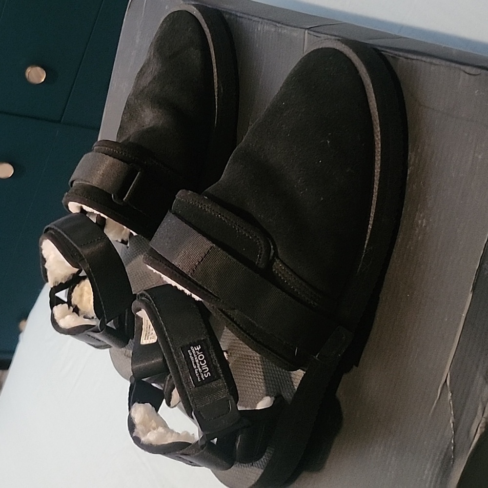 Suicoke Black and White Velcro Sheerling  Mule Slippers Sz 13